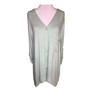 Andrea Jovine Button Down Tunic Top‎ Seafoam Green Long Sleeve Pocket Large NWT